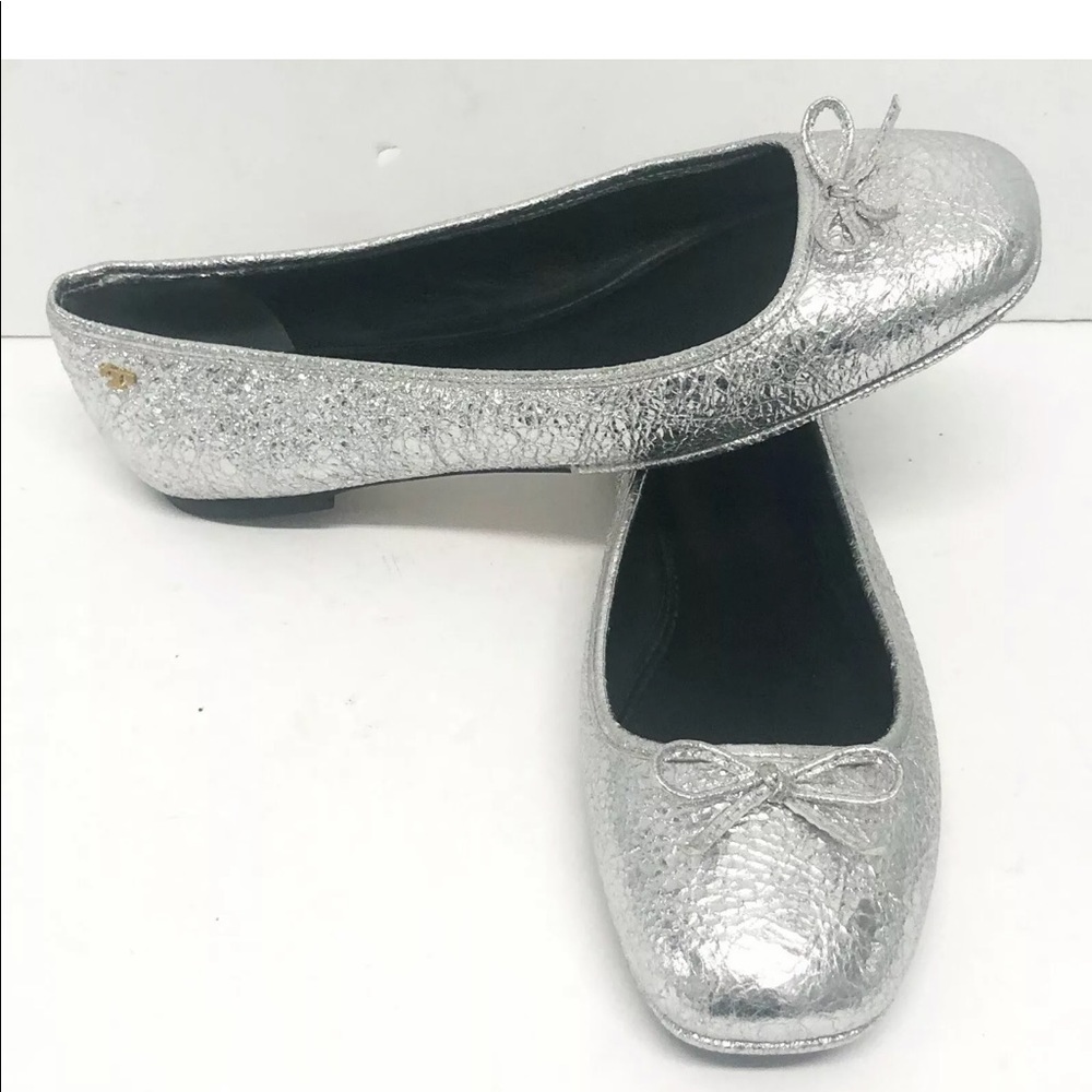 New Tory Burch Metalic Silver Flats Shoes Sz 7.5 M - Picture 1 of 6